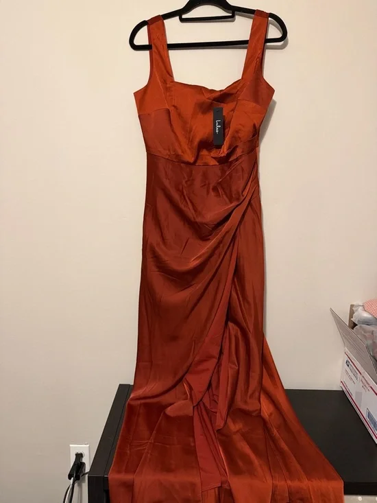 Lulu's Copper Satin Square-Neck Maxi Dress size large NWT - Picture 2 of 12